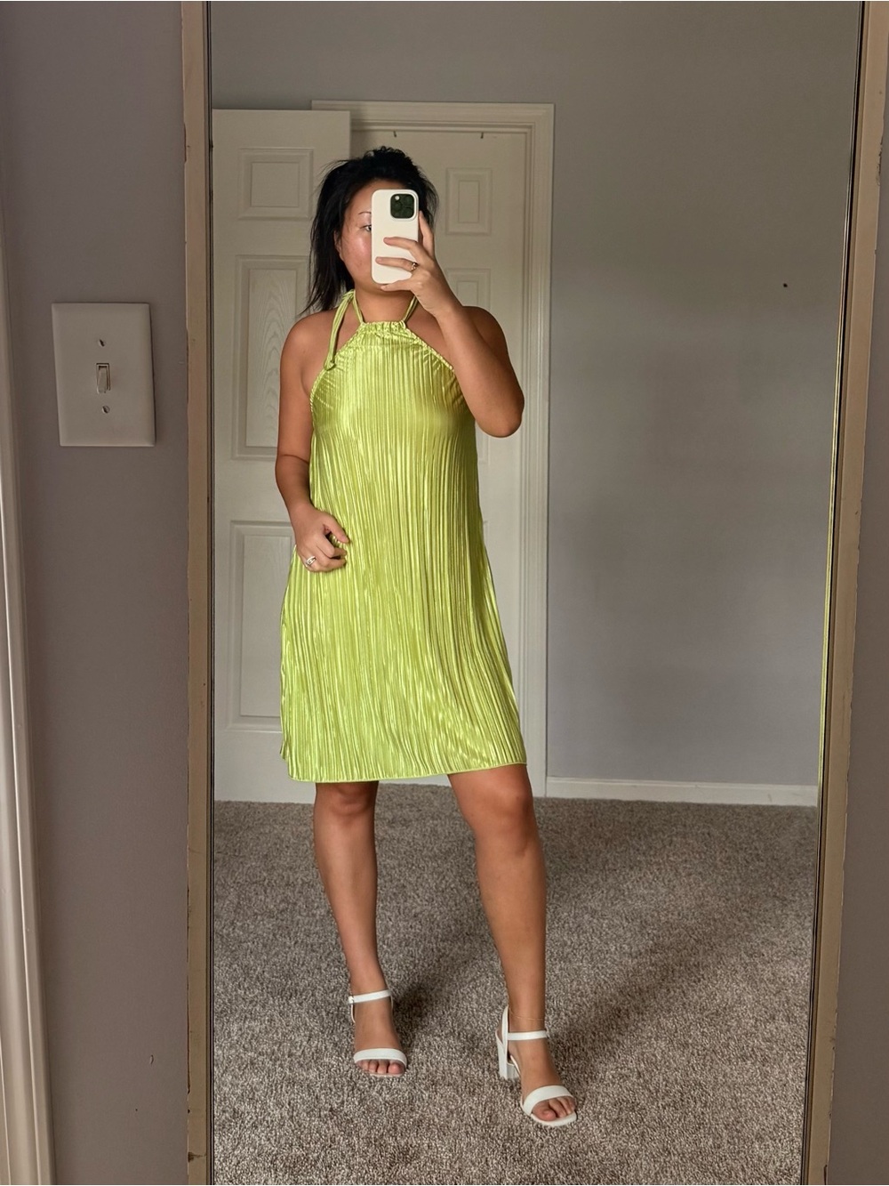 💚 Lime Green Halter Pleated Mini Dress 💚